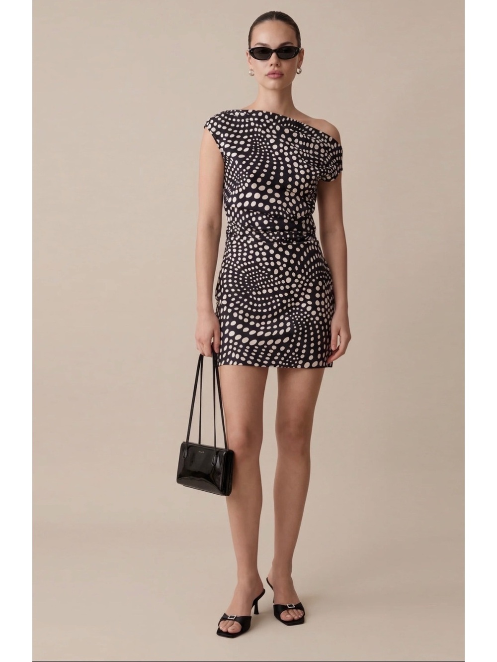 o.p.t By Few Moda Zerlina Off The Shoulder Mini Dress Size 4 Black Polka Dot